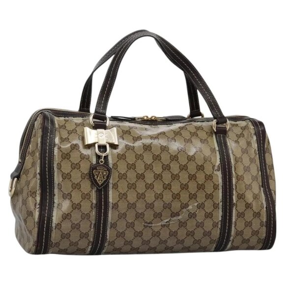 GUCCI GG Crystal Hand Bag Brown Gold 181488 Auth 120356 - Picture 1 of 16